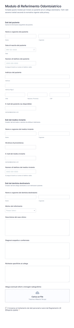 Modulo Di Referimento Odontoiatrico