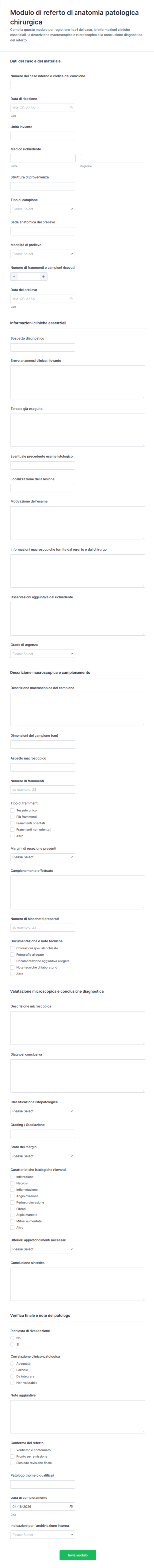 Modulo Di Referto Patologico Chirurgico