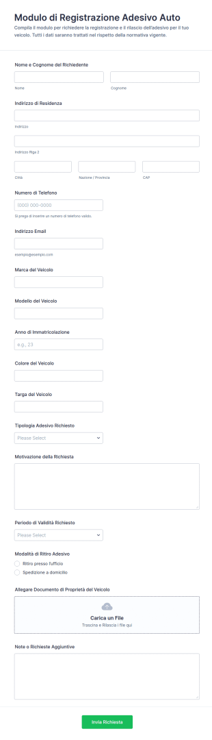 Modulo Di Registrazione Adesivo Per Auto