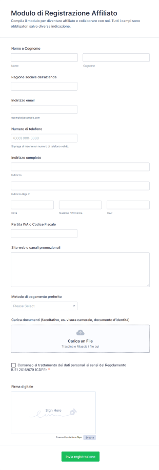 Modulo Di Registrazione Affiliato