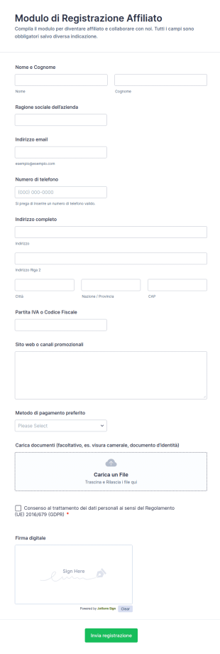 Modulo Di Registrazione Affiliato