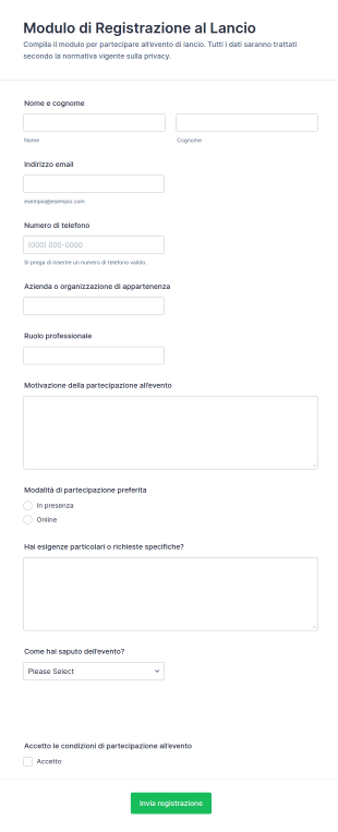 Modulo Di Registrazione Al Lancio