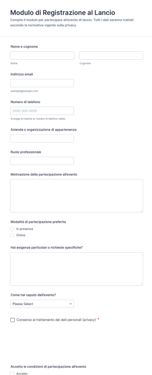Modulo Di Registrazione Al Lancio