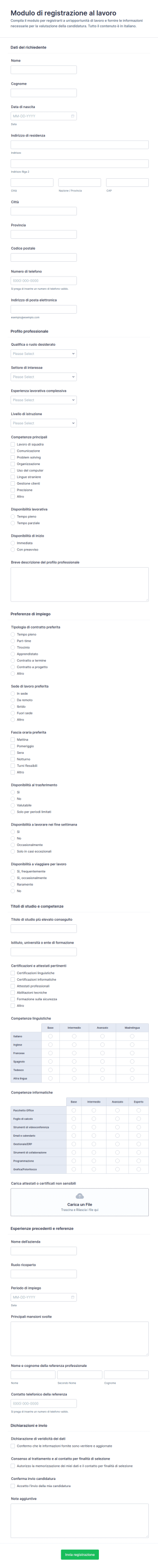Modulo Di Registrazione Al Lavoro