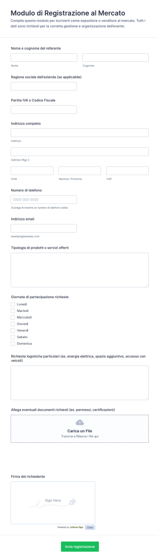 Modulo Di Registrazione Al Mercato