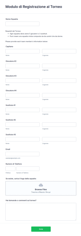 Modulo Di Registrazione Al Torneo
