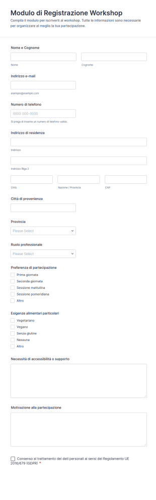Modulo Di Registrazione Al Workshop