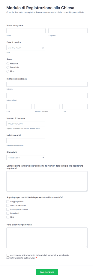 Modulo Di Registrazione Alla Chiesa