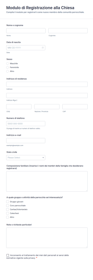 Modulo Di Registrazione Alla Chiesa