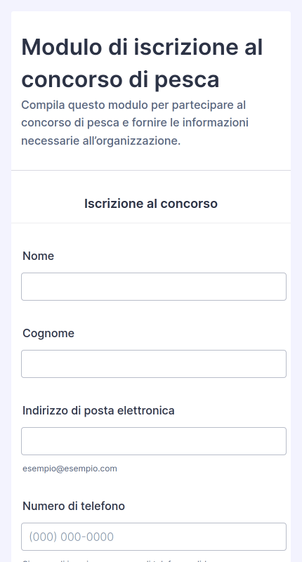 Modulo di Registrazione alla Competizione di Pesca 🎣