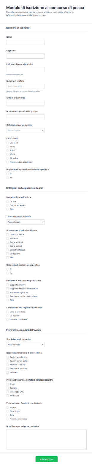 Modulo Di Registrazione Alla Competizione Di Pesca 🎣