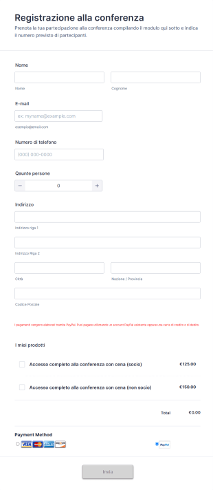 Modulo Di Registrazione Alla Conferenza Con Pagamento Form Template