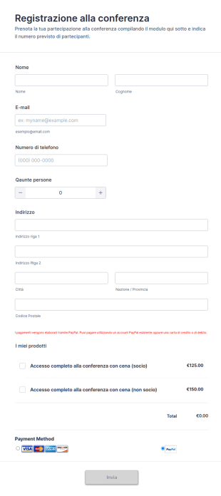 Modulo Di Registrazione Alla Conferenza Con Pagamento