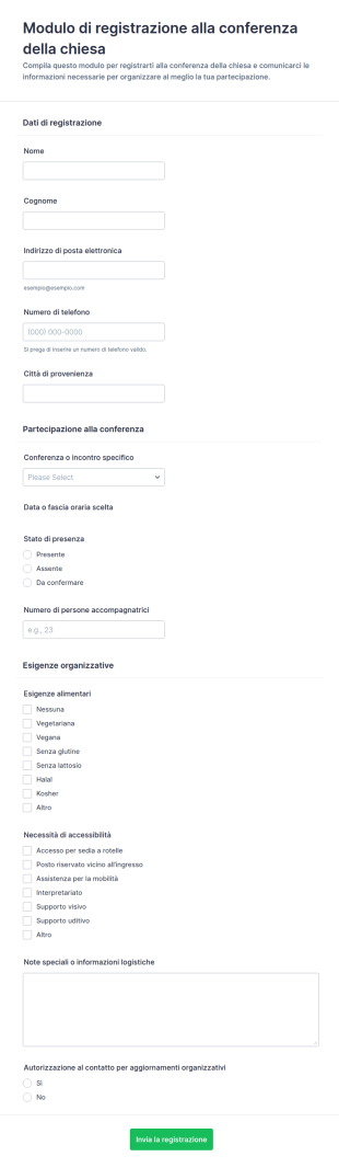 Modulo Di Registrazione Alla Conferenza Della Chiesa