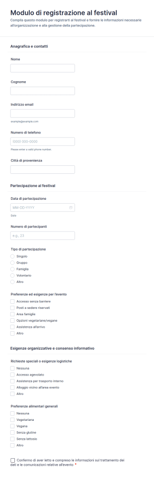 Modulo Di Registrazione Alla Festa
