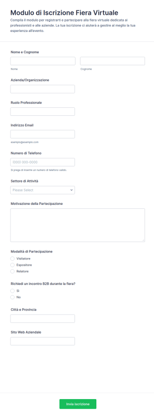 Modulo Di Registrazione Alla Fiera Commerciale Virtuale