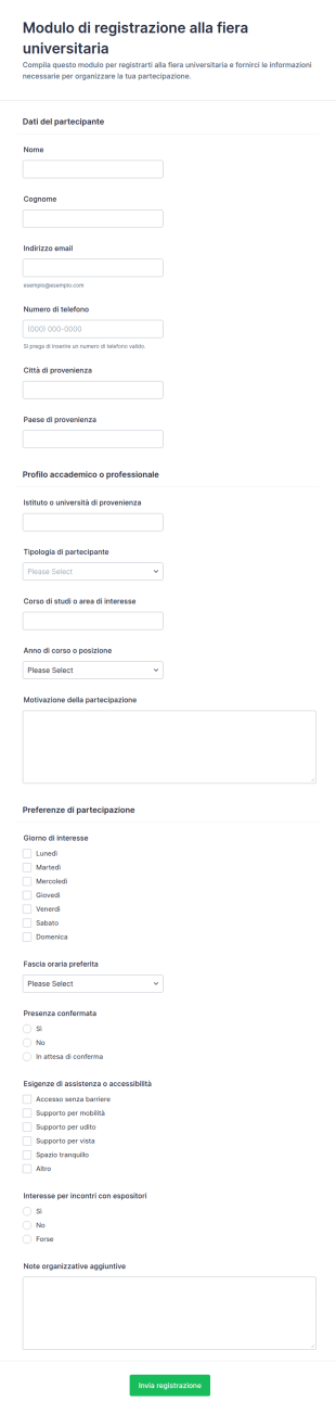 Modulo Di Registrazione Alla Fiera Universitaria