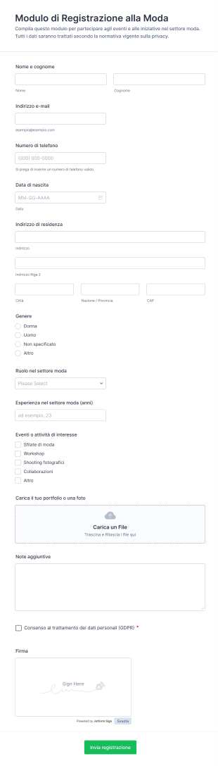 Modulo Di Registrazione Alla Moda