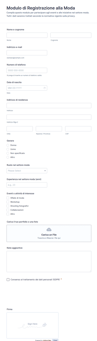 Modulo Di Registrazione Alla Moda