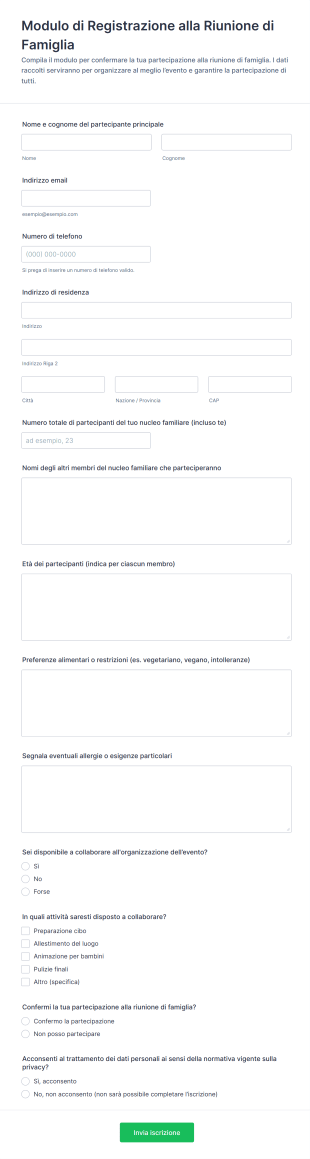 Modulo Di Registrazione Alla Riunione Di Famiglia