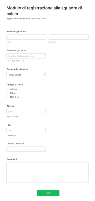 Modulo Di Registrazione Alla Squadra Di Calcio Form Template
