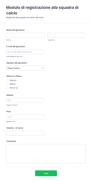 Modulo Di Registrazione Alla Squadra Di Calcio