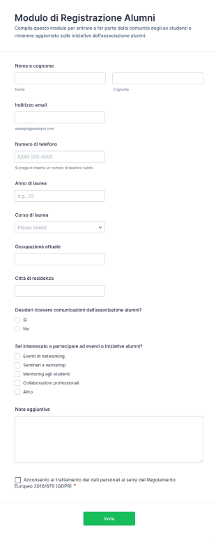Modulo Di Registrazione Alumni