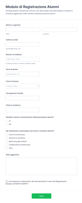 Modulo Di Registrazione Alumni