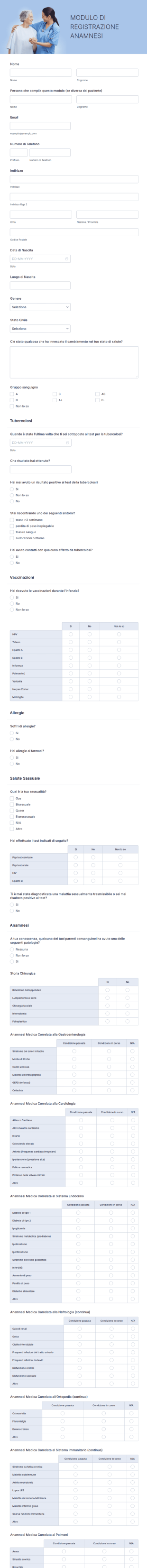 Modulo Di Registrazione Anamnesi
