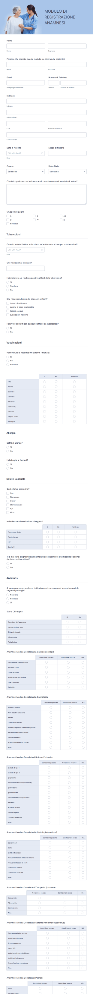 Modulo Di Registrazione Anamnesi Form Template