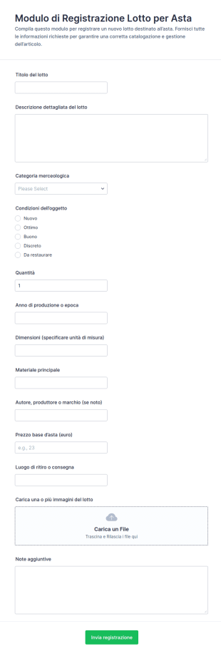 Modulo Di Registrazione Articolo D'Asta
