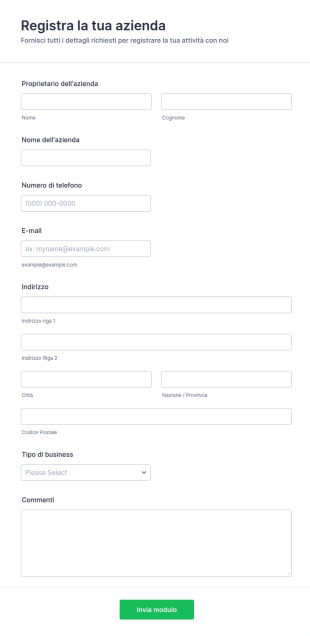 Modulo Di Registrazione Aziendale