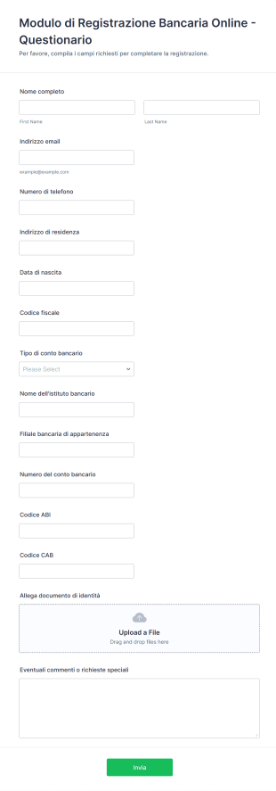 Modulo Di Registrazione Bancaria Online Questionario