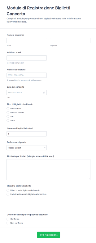 Modulo Di Registrazione Biglietti Per Concerto🎫🎶