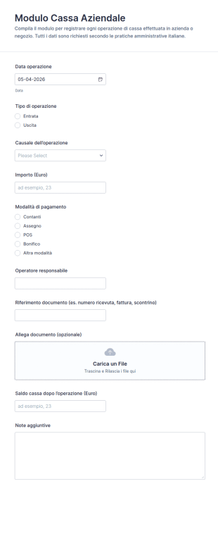 Modulo Di Registrazione Cassa