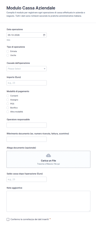 Modulo Di Registrazione Cassa