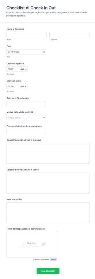 Modulo Di Registrazione Check In Out