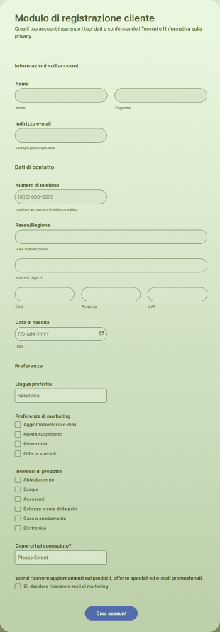 Modulo Di Registrazione Clienti Per Shopify