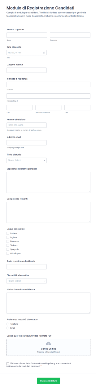 Modulo Di Registrazione Dei Candidati