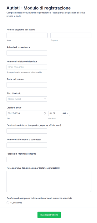 Modulo Di Registrazione Del Conducente