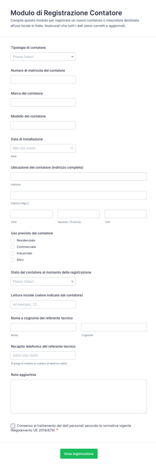 Modulo Di Registrazione Del Contatore