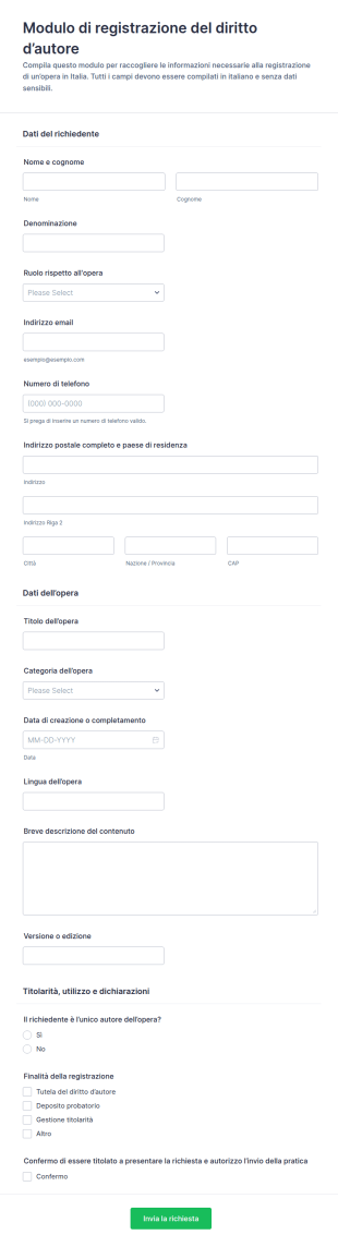 Modulo Di Registrazione Del Diritto D’Autore