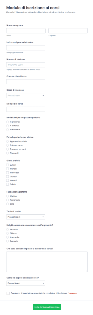 Modulo Di Registrazione Del Modulo