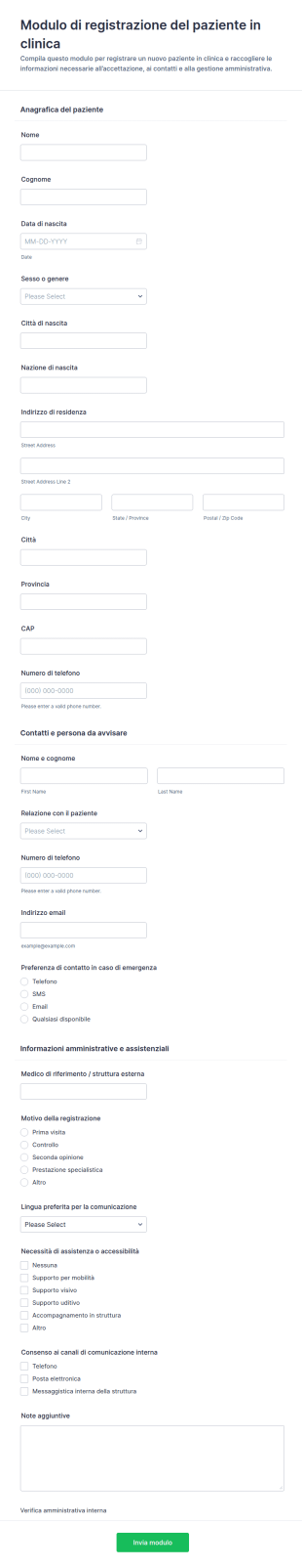 Modulo Di Registrazione Del Paziente Della Clinica