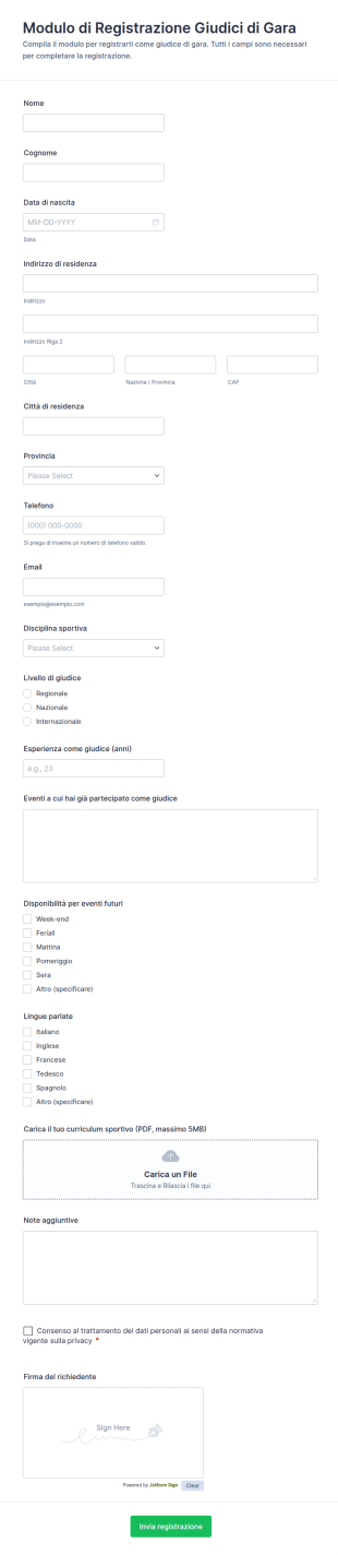 Modulo Di Registrazione Del Referente