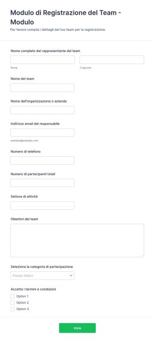 Modulo Di Registrazione Del Team Modulo