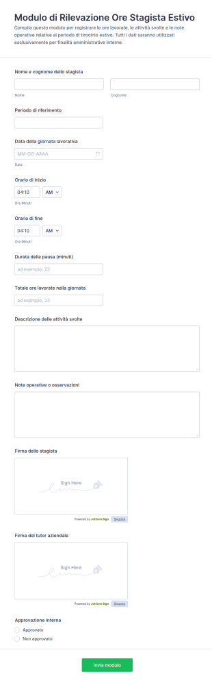 Modulo Di Registrazione Del Tirocinante Estivo