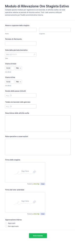 Modulo Di Registrazione Del Tirocinante Estivo
