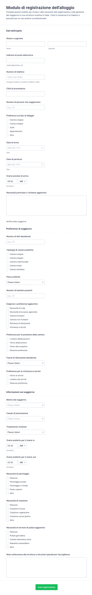 Modulo Di Registrazione Dell’alloggio