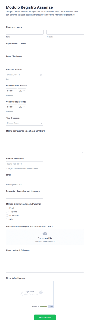 Modulo Di Registrazione Delle Assenze